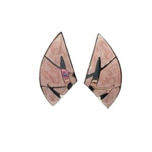 0006 Asian Inspired Fan Mauve Pink Enamel with Silver Clip Ons